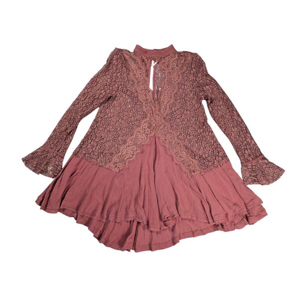 Free People Secret Origins Lace Tunic Dusty Mauve Size Small - Picture 1 of 6